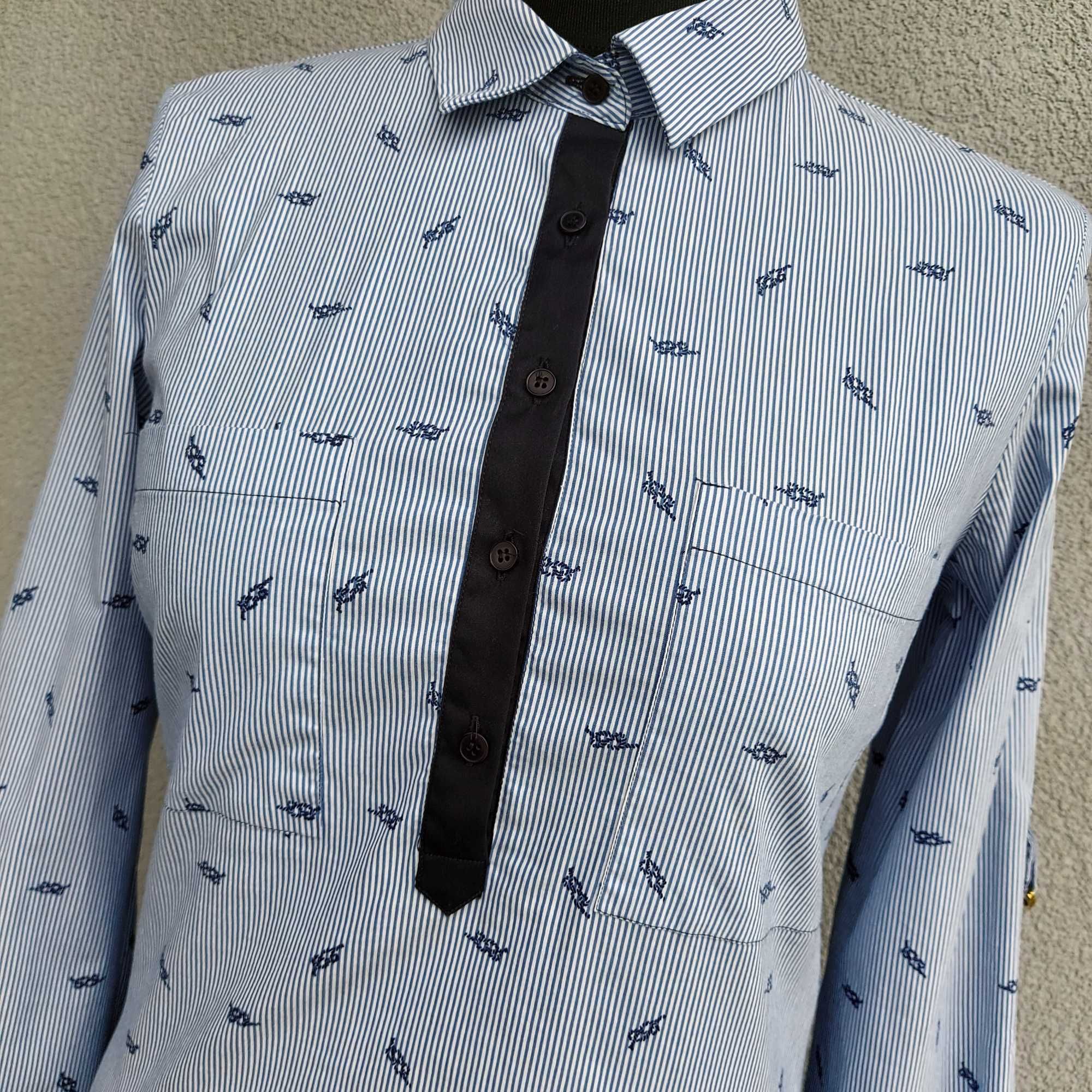 Koszula Zara - S - 36 - 8 jasnoniebieska z granatowym printem w paski