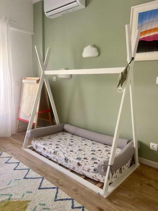 Cama Tipi Montessori 140x70 Zy Baby + Almofadas + Colchão Kipli