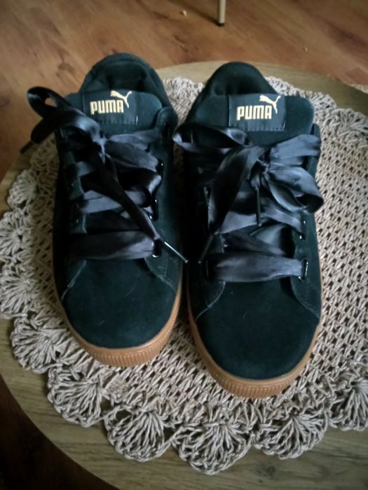 Puma buty czarne brąz platforma welur