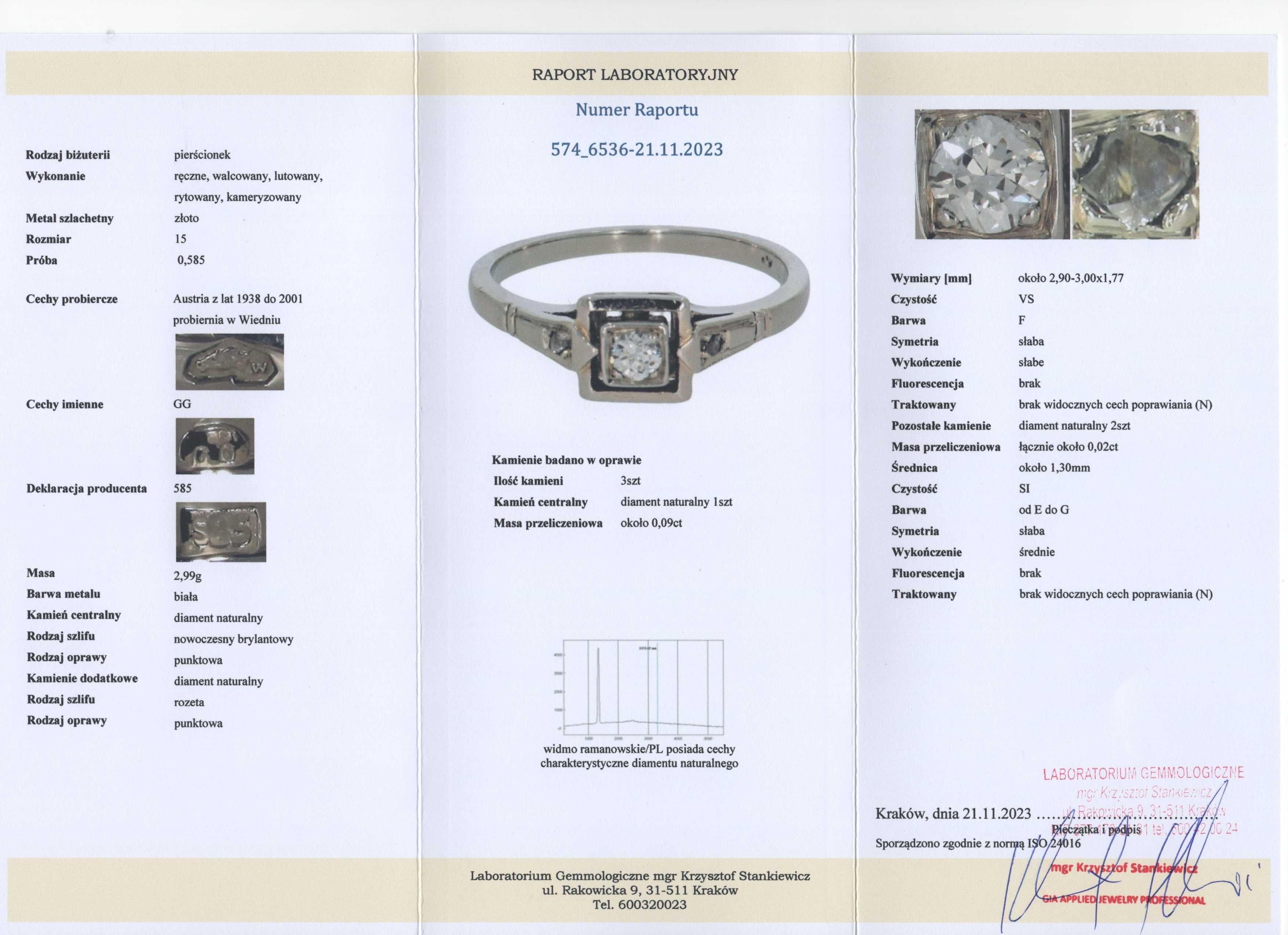 Złoty Pierścionek - ART DECO - 2,99g - WIEDEŃ po 1938 roku - DIAMENTY