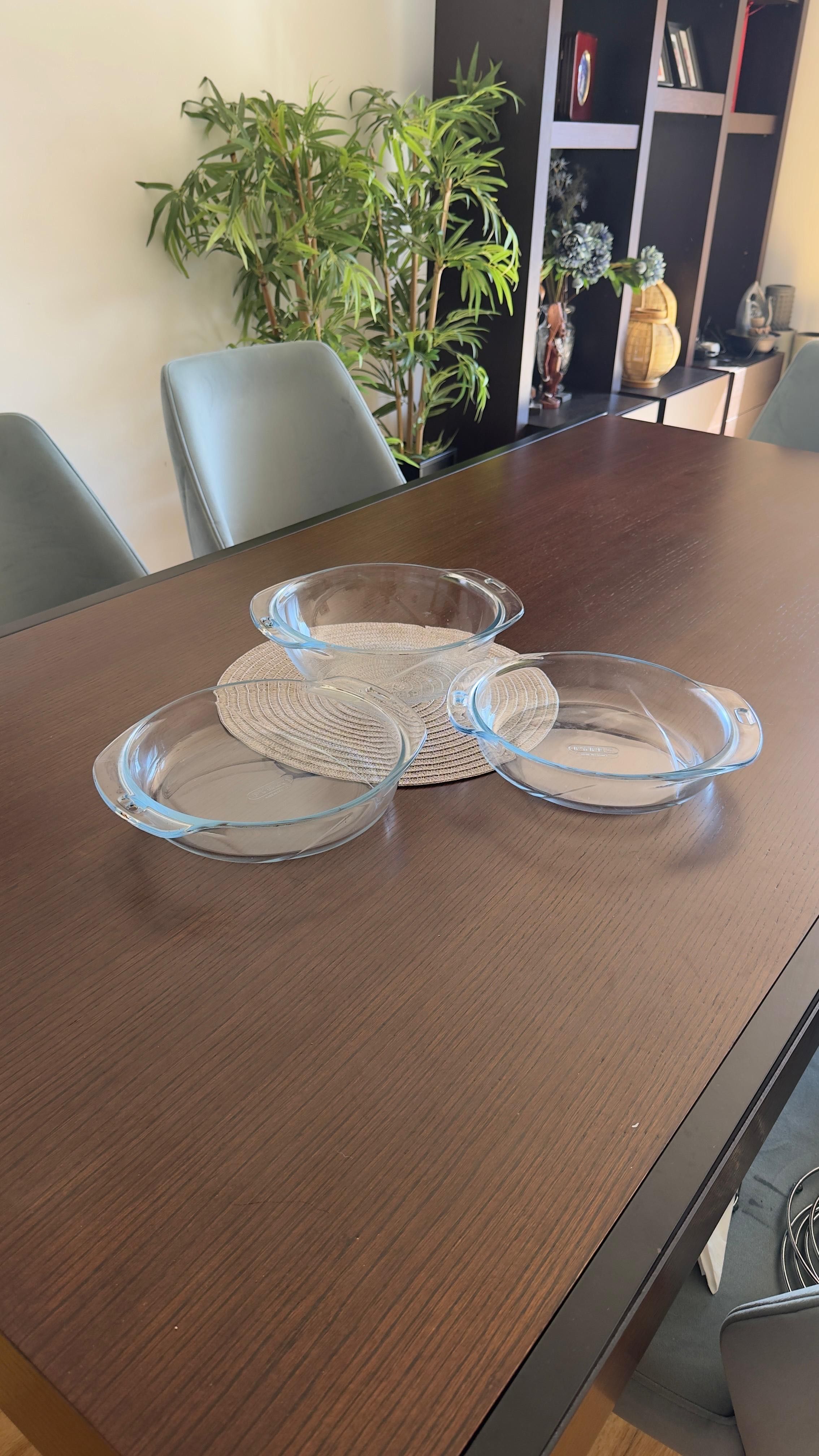 Conjunto 3 travessas de vidro refratário com alças