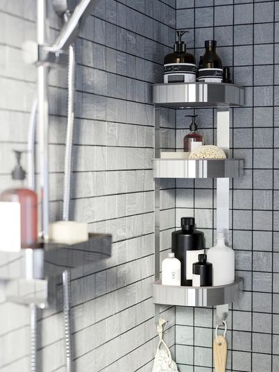 IKEA .Угловые настенные полки в ванную из нержавеющей стали BROGRUND .