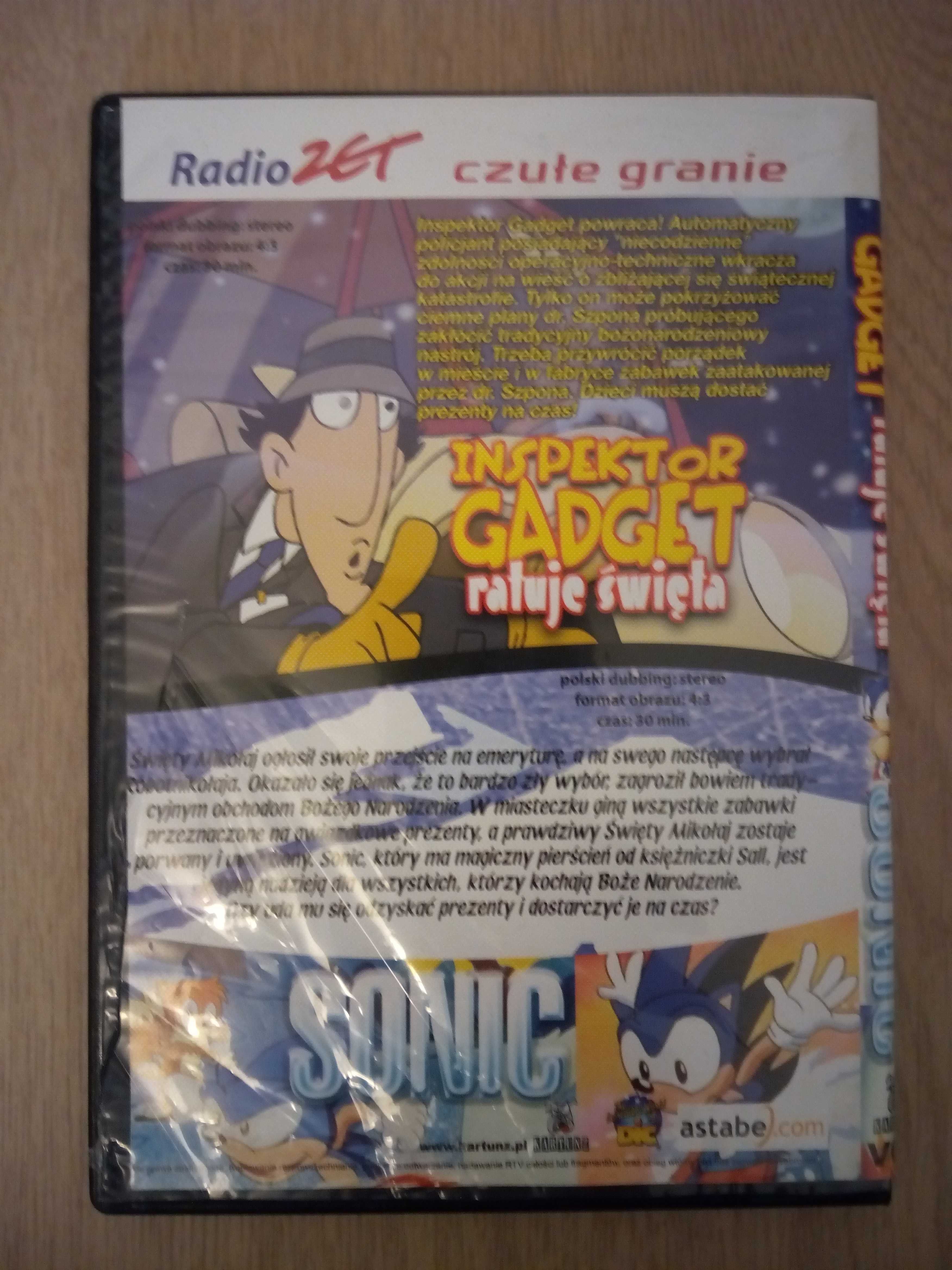 filmy dla dzieci: "Inspektor Gadget ratuje święta" i "Sonic", VCD