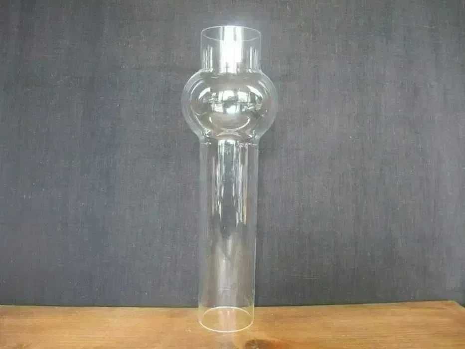 Duży szklany przeźroczysty klosz/ kominek_ lampa naftowa_mont. 65 mm