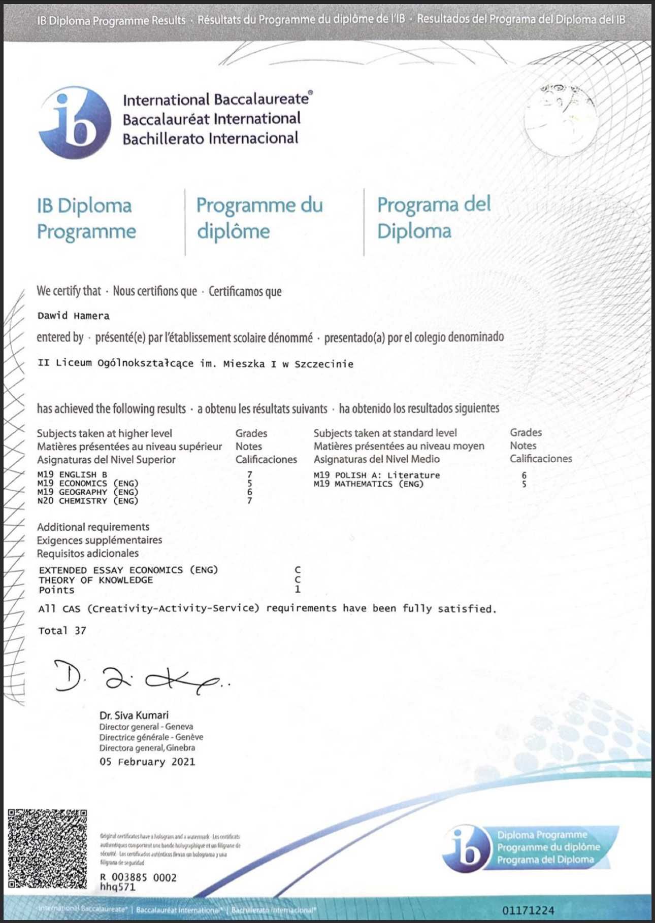 Chemia IB (HL/SL) - nauczyciel Chemii IB i absolwent IB - 7HL Chem.