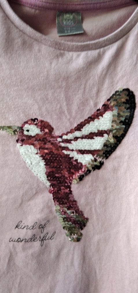 Bluzeczka z motywem ptaszka z cekinow  116cm