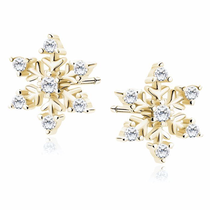 Pozłacane Srebrne Kolczyki Płatki Śniegu Śnieżynki Cyrkonie Z1788Eg_W