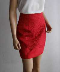 spódnica H&M 42 czerwona ołówkowa mini koronka