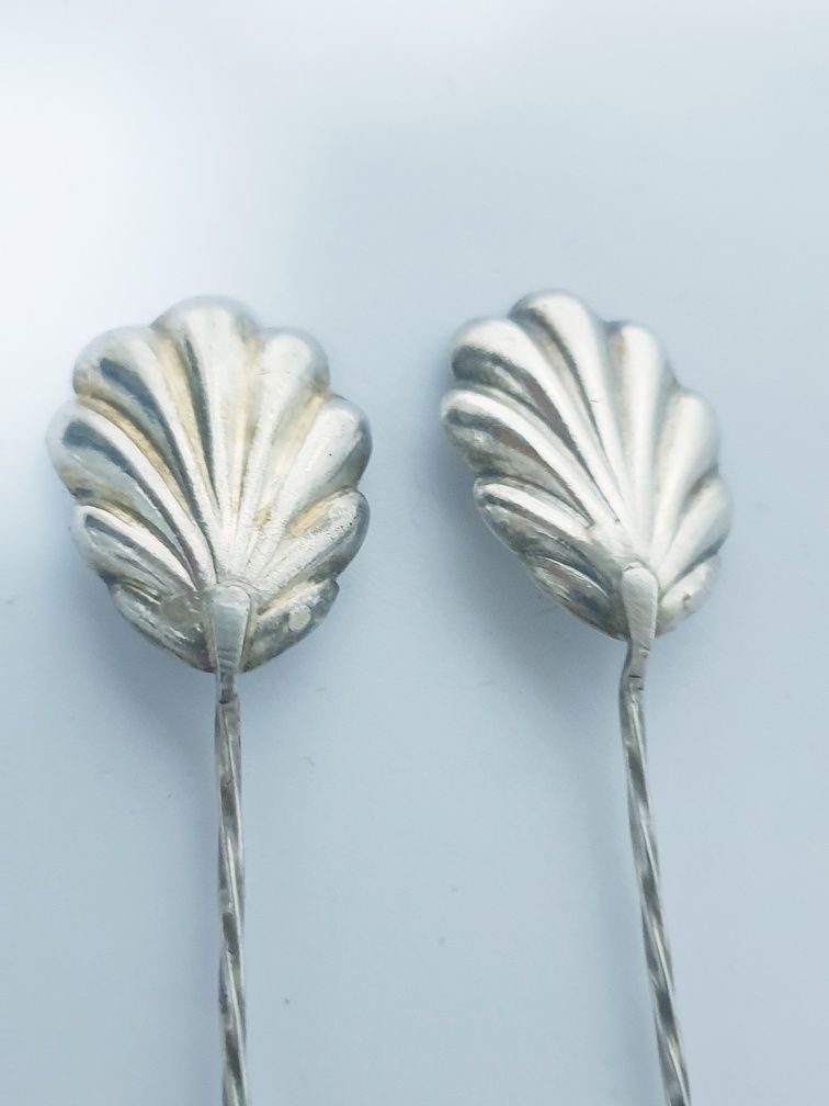 Conjunto de 2 lindas colheres de açúcar Arte Nova em prata portuguesa