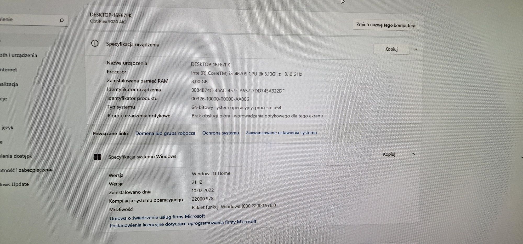 Dell Optiplex 9020 typu AIO z SSD i Windows 11!