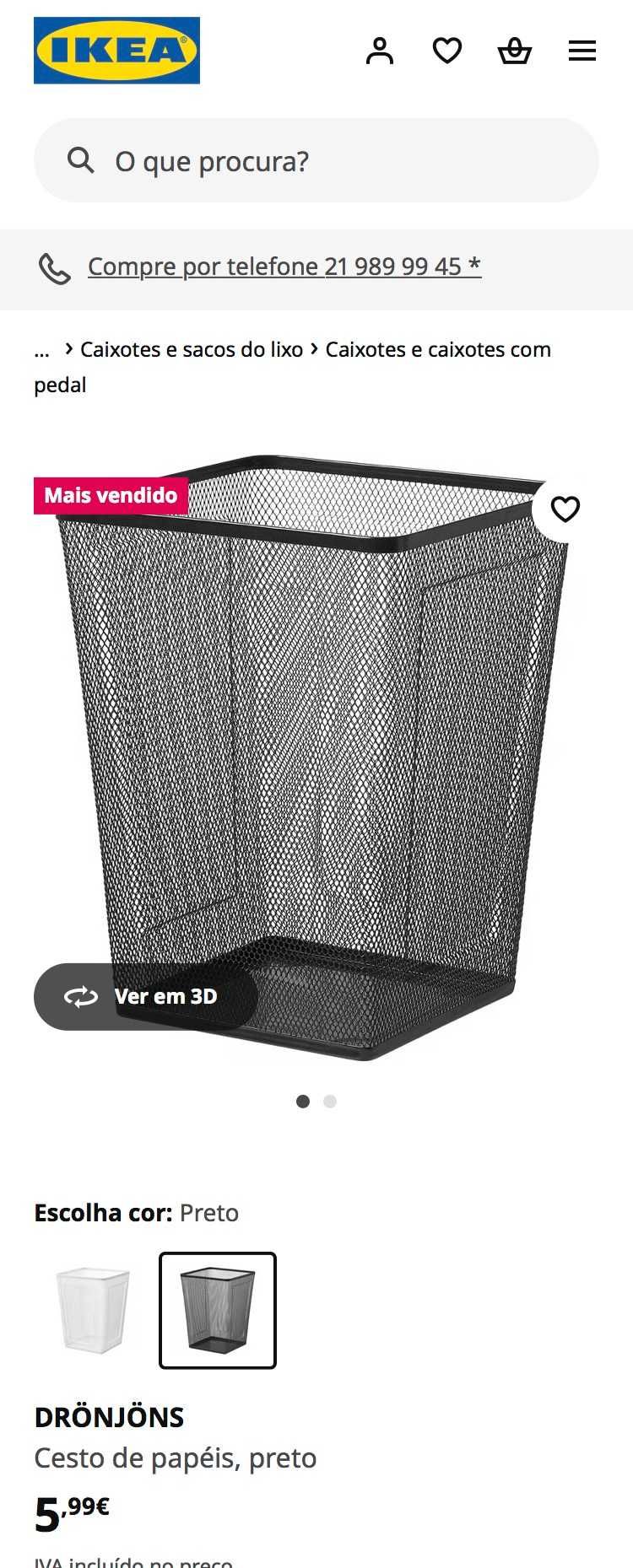 Cesto de papéis preto