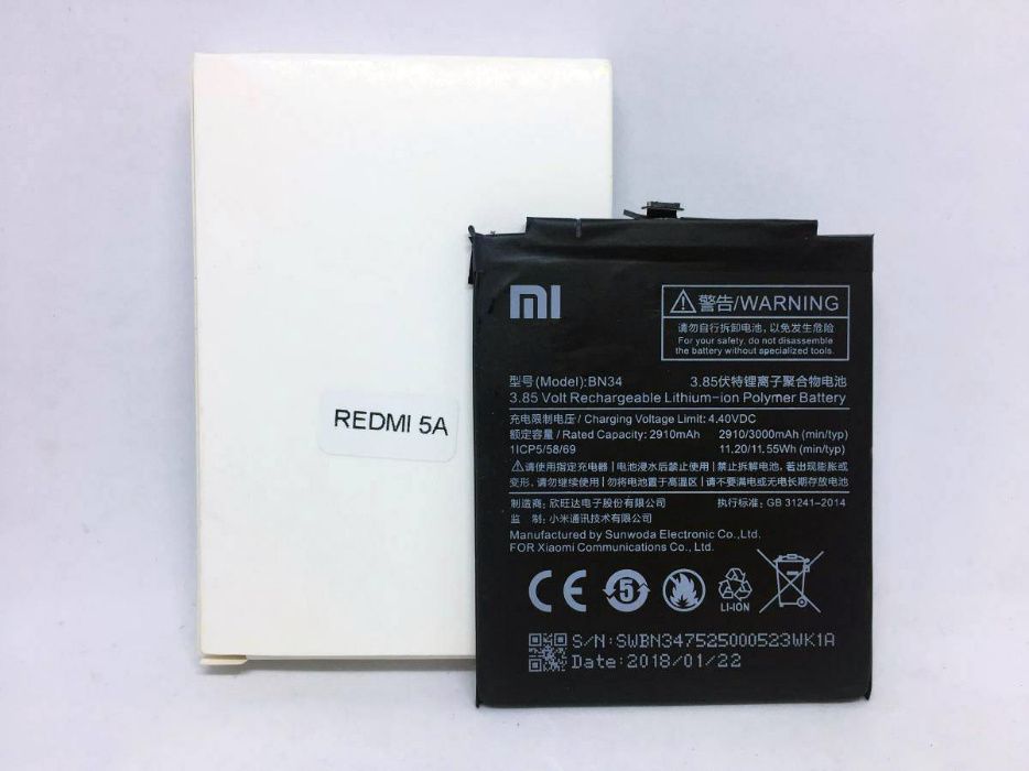 Bateria original Xiaomi para Xiaomi Redmi 5A - BN34 - Nova