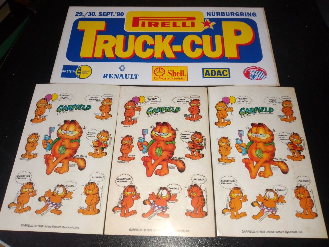 Наклейки винтажные Гарфилд (Garfield) 1978, Truck-cup Pirelli 1990