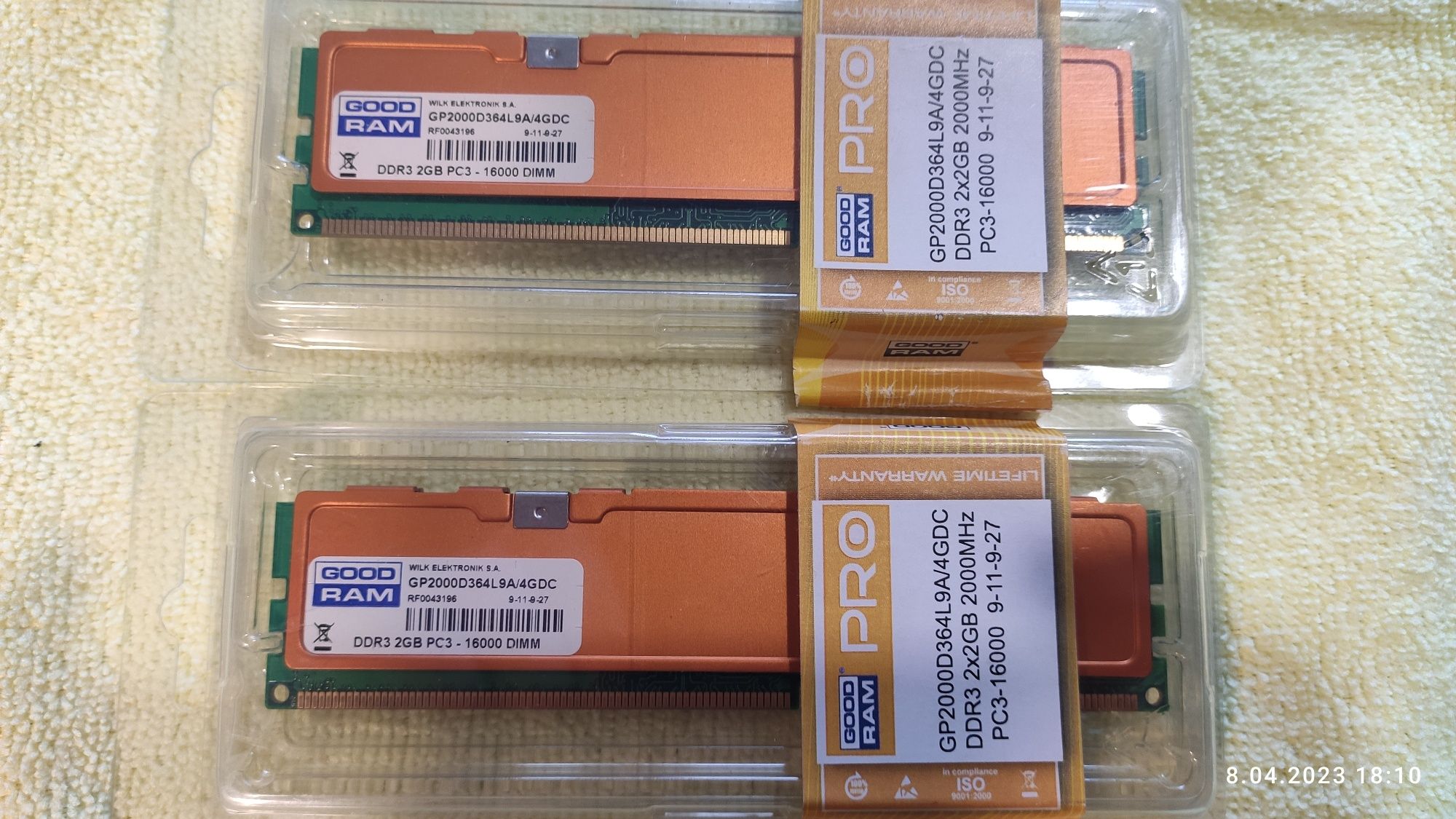 DDR3 GoodRam 4Gb 2000MHz
GOODRAM 2x2Gb