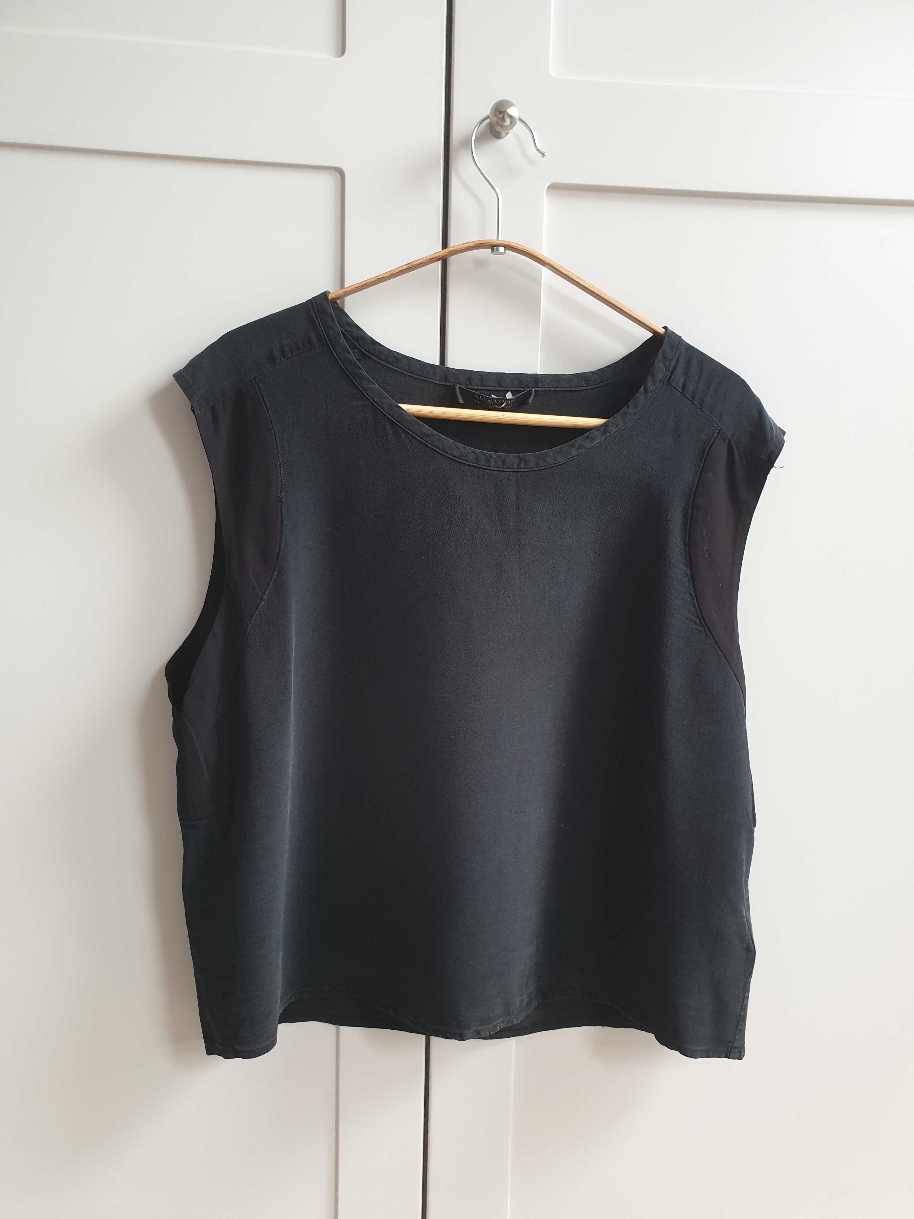Czarna bluzka t-shirt bez rękawów jedwab jedwabna Allsaints 40 42
