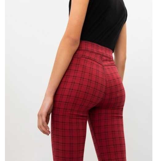 Calças / Treggings vermelho escuro e preto aos quadrados