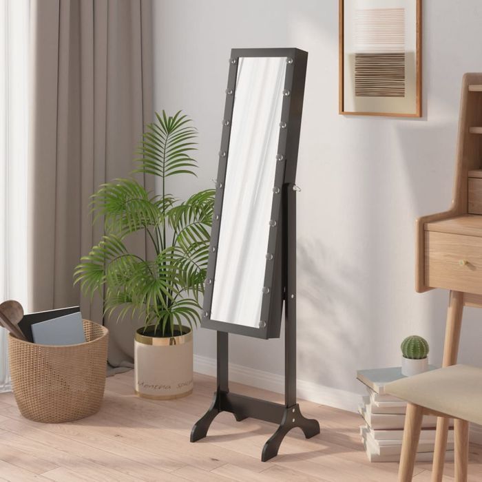 Vidaxl Lustro Stojące Z Led, Czarne, 34X37X146 Cm