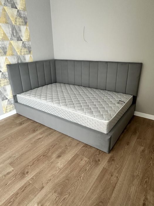 Ліжка кутові дитячі м’які велюрові односпальні полуторні буквою Г