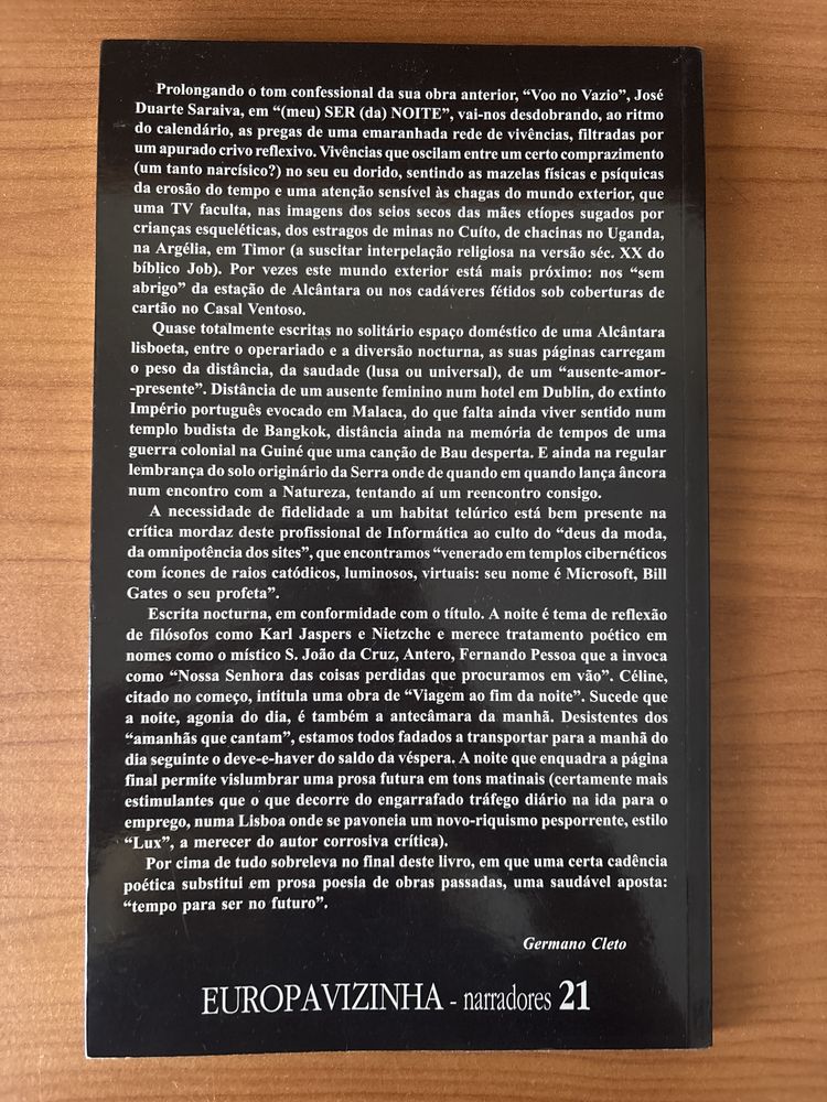 Livro: “(meu) Ser (da) Noite (Diário)” José Duarte Saraiva