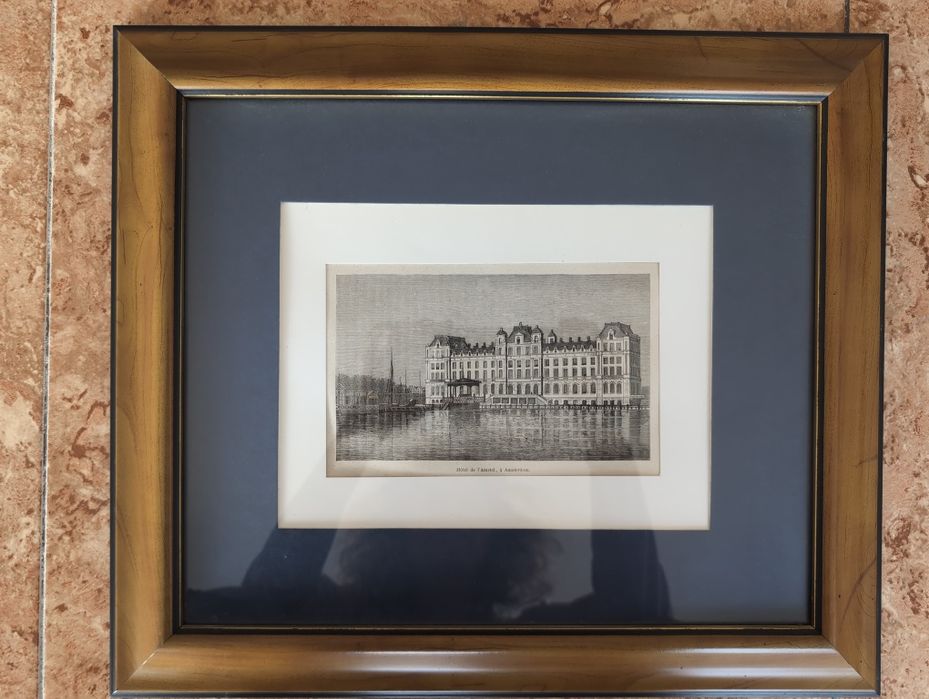 Gravura antiga em madeira paisagem Amsterdam 1890