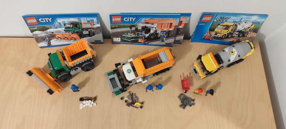 LEGO City 60018 Betoniarka, 60118 Śmieciarka, 60083 Pług śnieżny