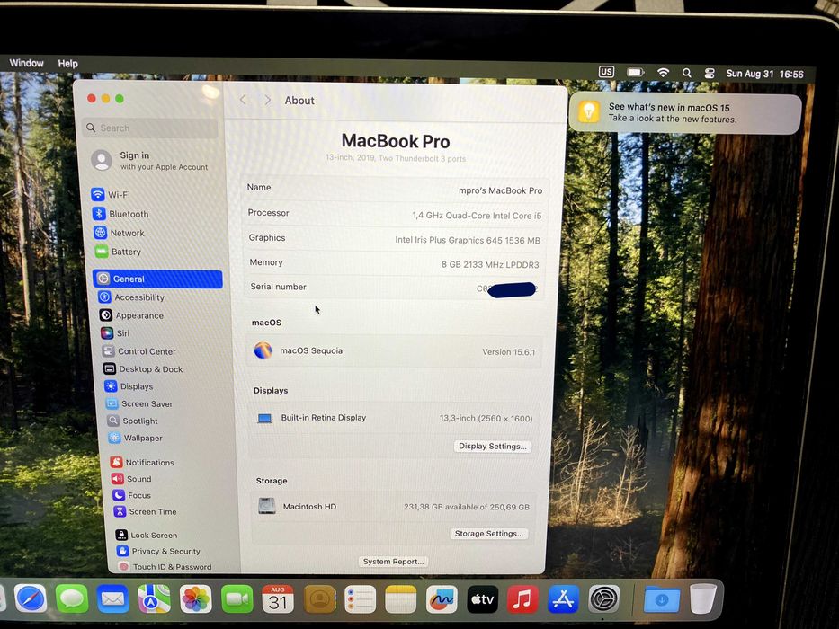 Macbook Pro 13" 2019 touchbar 8/256GB ANSI Layout