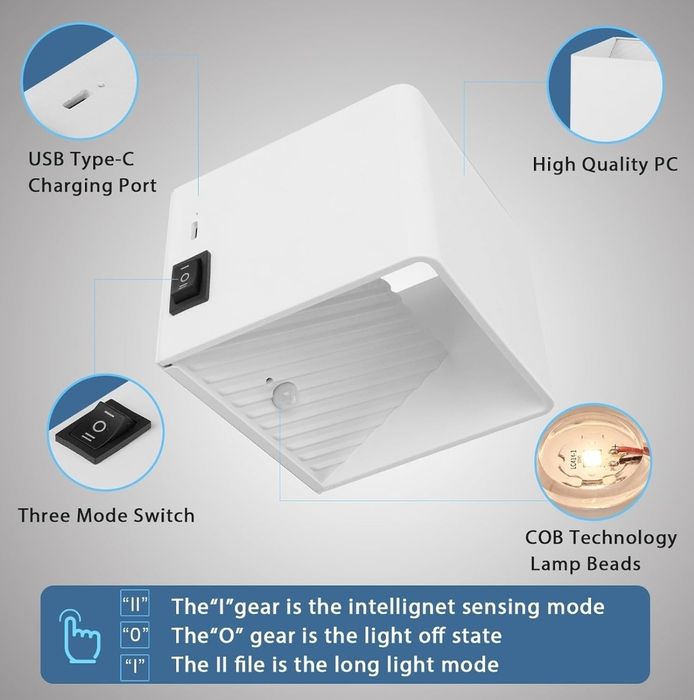 YindaLux 2 sztuki 3000mAh lampa ścienna z czujnikiem ruchu wewnątrzna