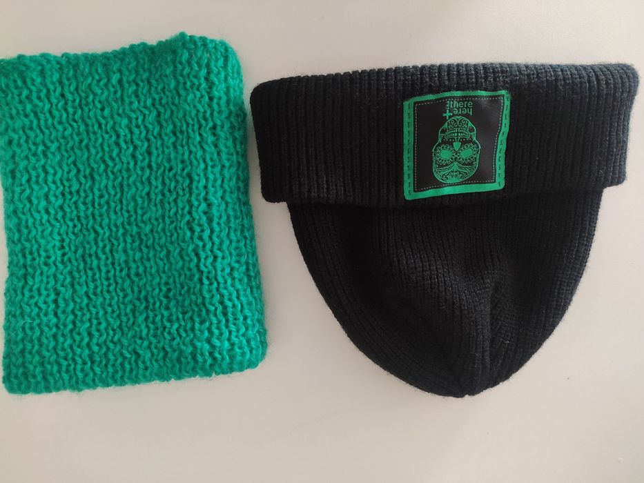 Czapka i komin czaszka czarna zielona moher