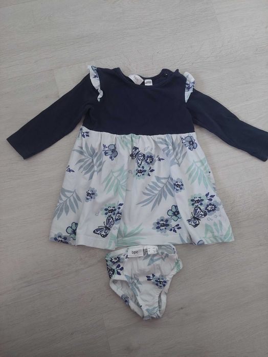 Sukienka bonprix granatowa w kwiaty z majteczkami niemowlęca