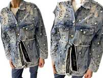 Jewelly katana - kurtka jeanowa oversize  z perełkami perły M