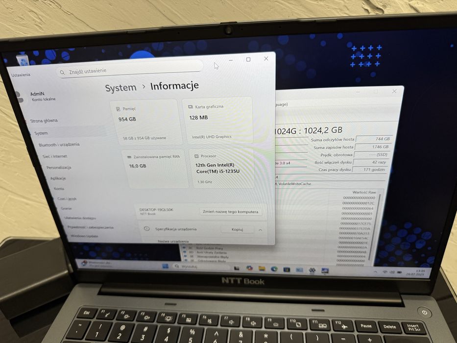 Laptop NTT Book i5-1235U 16GB 1TB tylko 170h pracy zero śladów użytkow