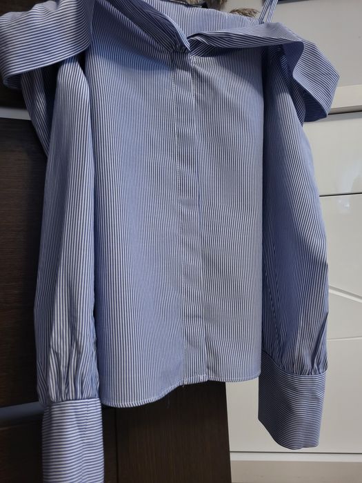 Błękitna bluzka w paski off shoulder scandi cotton Zara rozmiar S