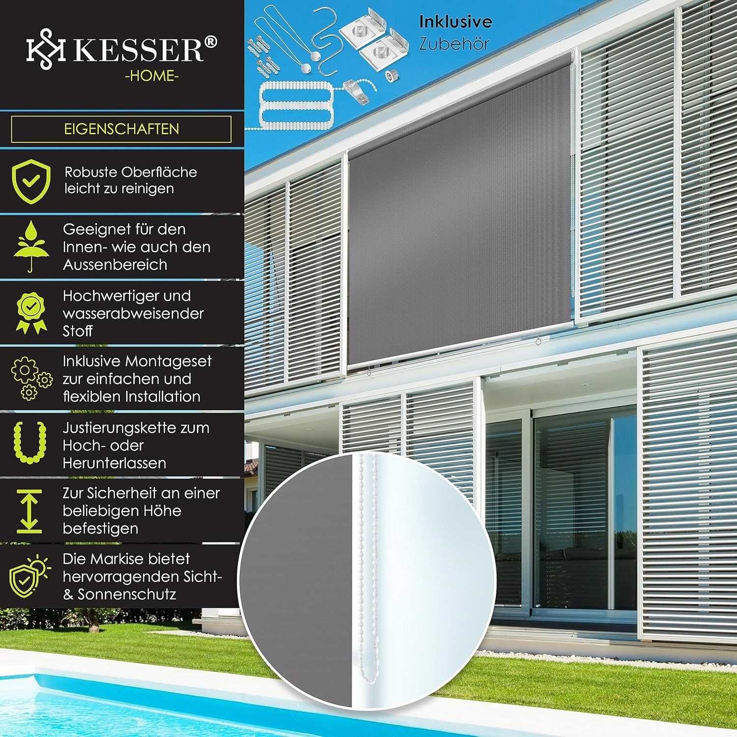 Nowa markiza balkonowa / ochrona KESSER / 160x240 / roleta !4606!