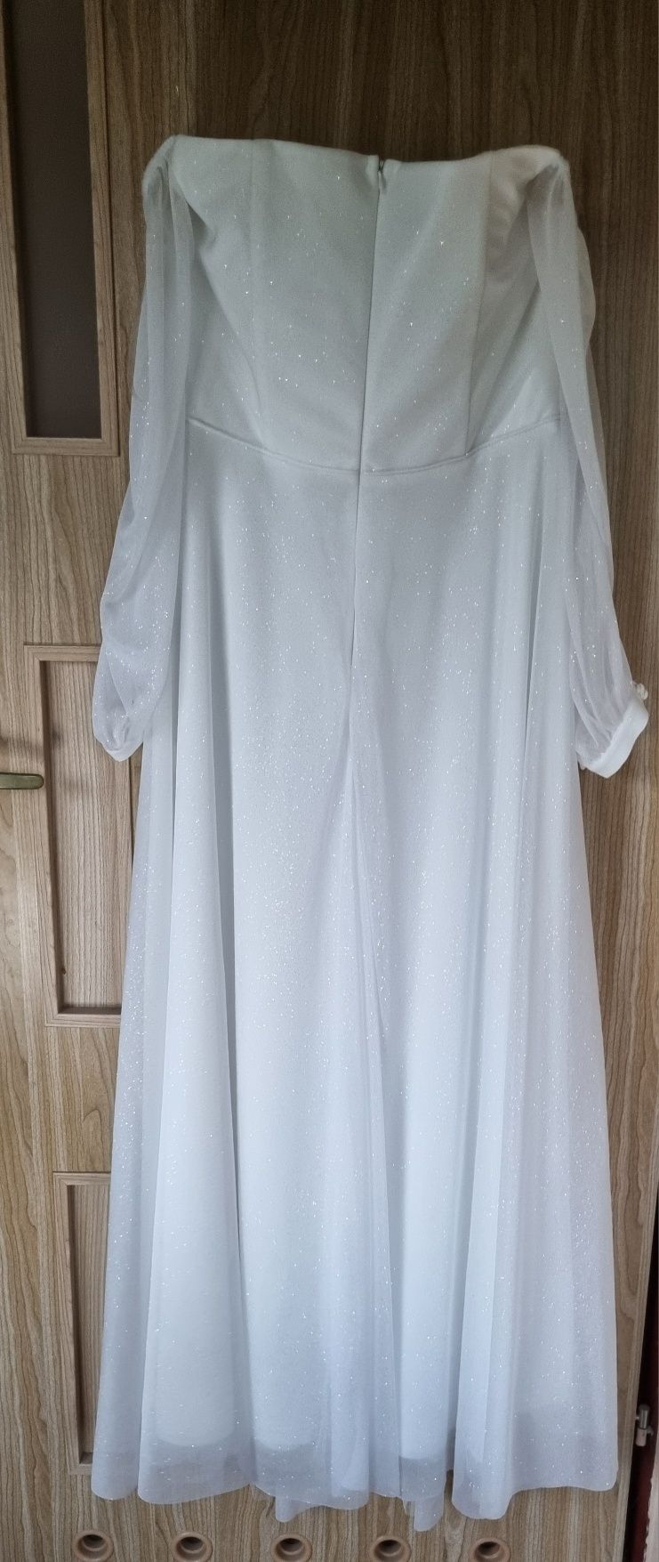 Suknia ślubna wieczorowa biała maxi plus size r 44 XXL z brokatem NOWA