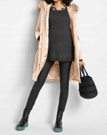 B.P.C kurtka ciążowa długa z panelem i futerkiem 52.