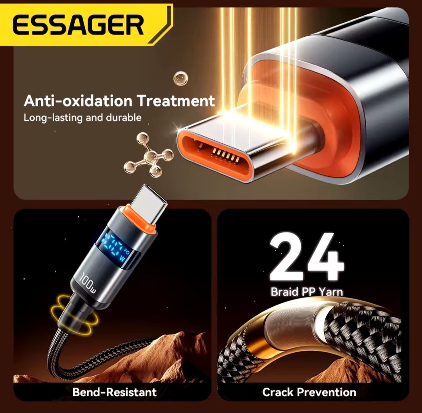 Kabel ESSAGER usb-c usb-c 100W 2m