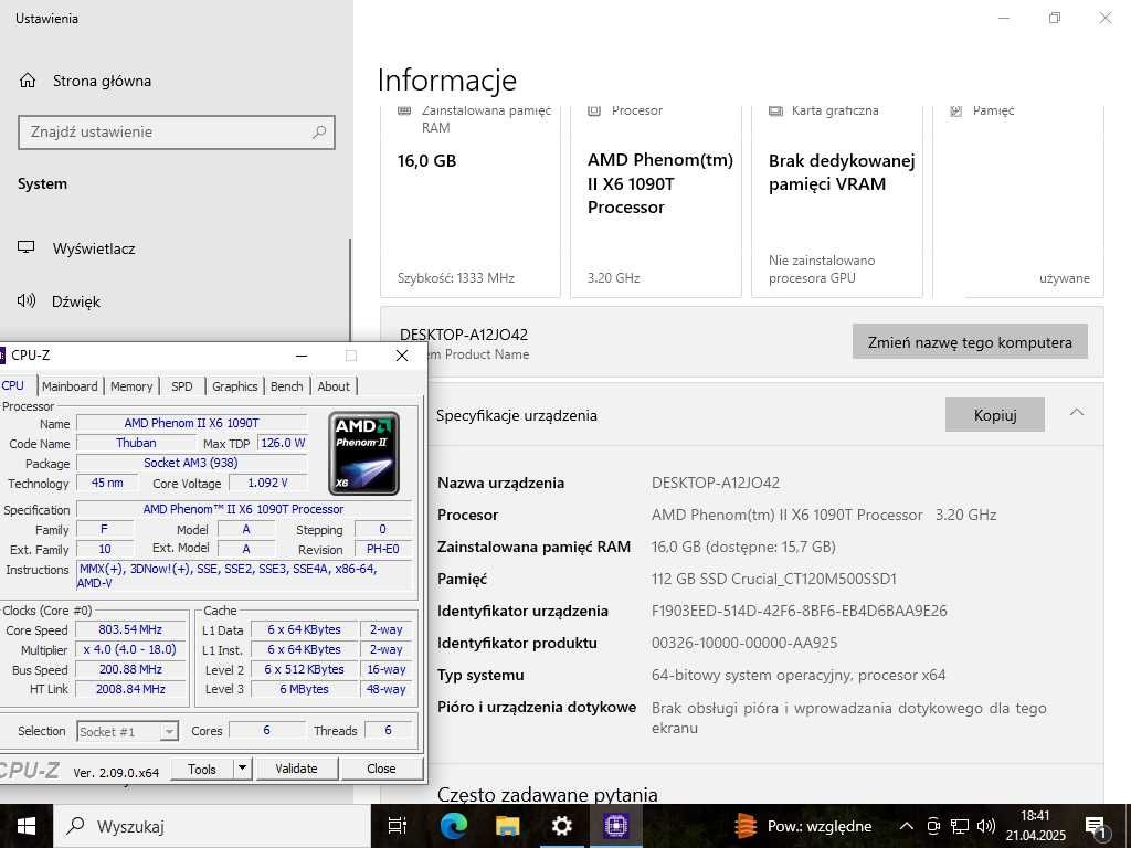 Płyta ASUS M4A88T-V AMD CPU Phenom II X6 1090T 16 GB