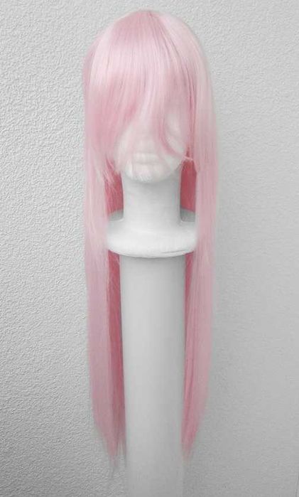 Długa prosta jasna różowa peruka z grzywką pastelowa cosplay wig 002