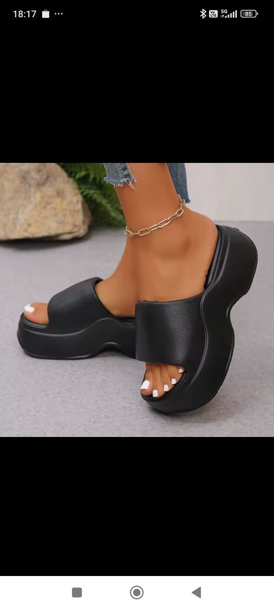 Czarne klapki damskie slippers platforma czarne r. 39