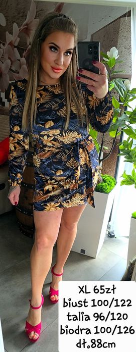 Sukienka XL kwiaty welur