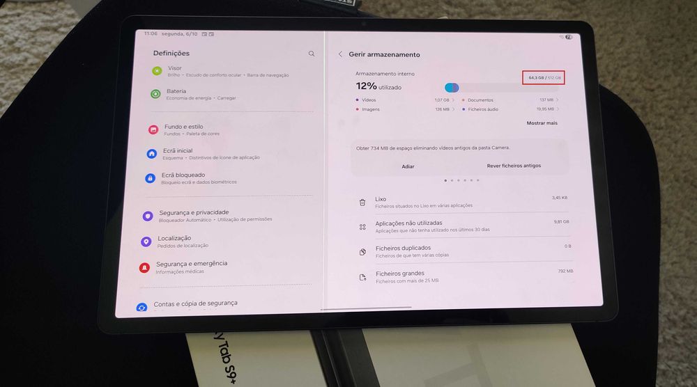 Samsung Galaxy Tab S9+ | 512GB impecável c/pequena linha verde no ecrã