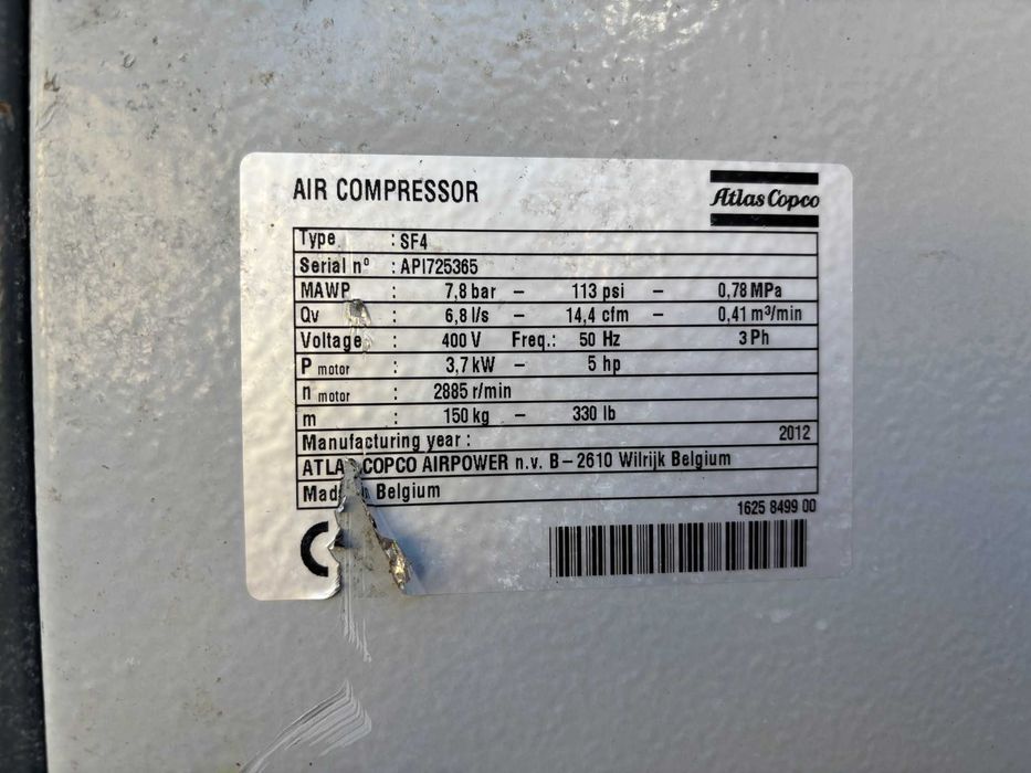2X Kompresor Śrubowy Sprężarka BEZOLEJOWA ATLAS COPCO SF 4 FF SF4