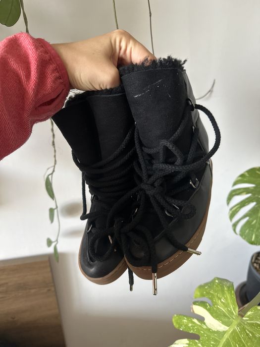 Nowe czarne sniegowce skora futro a’la isabel marant