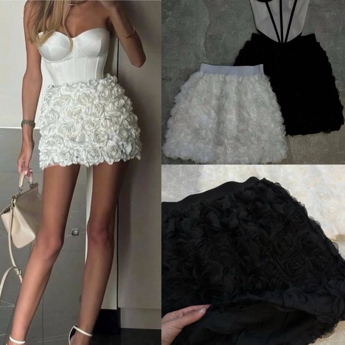 Женская юбка с декором розы черный,белый 42-46 Жіноча нарядна спідниця