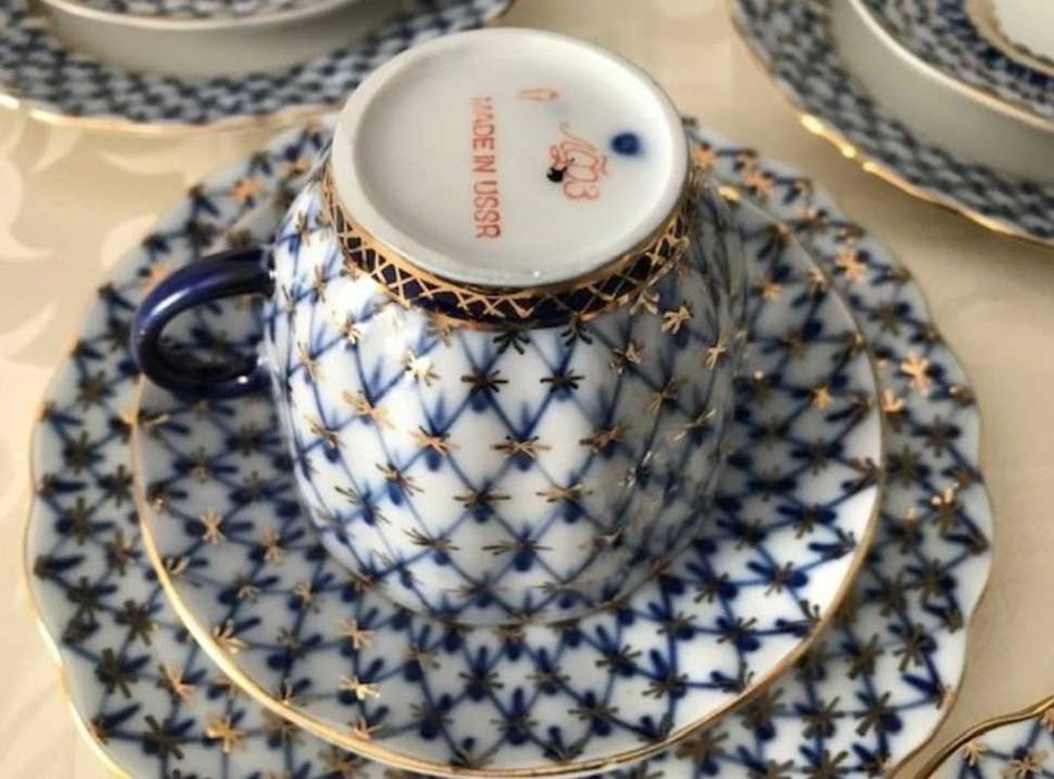 Filiżanki łomonosow siatka kobaltowa