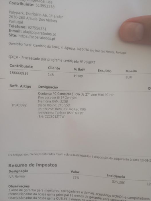 Computador HP + ecrã HP + teclado + rato