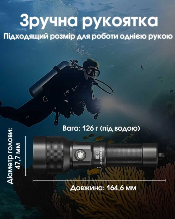 Nitecore DL30 Ліхтар для Дайвінгу, 1100 Люмен 788 Метрів (USB-C)