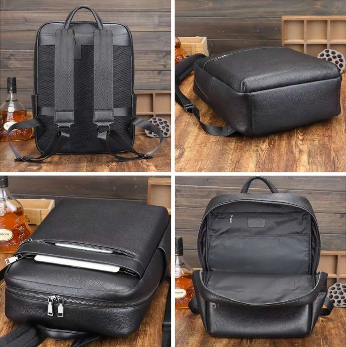 Рюкзак місткий чорний з натуральної шкіри/ Кожаный городской рюкзак