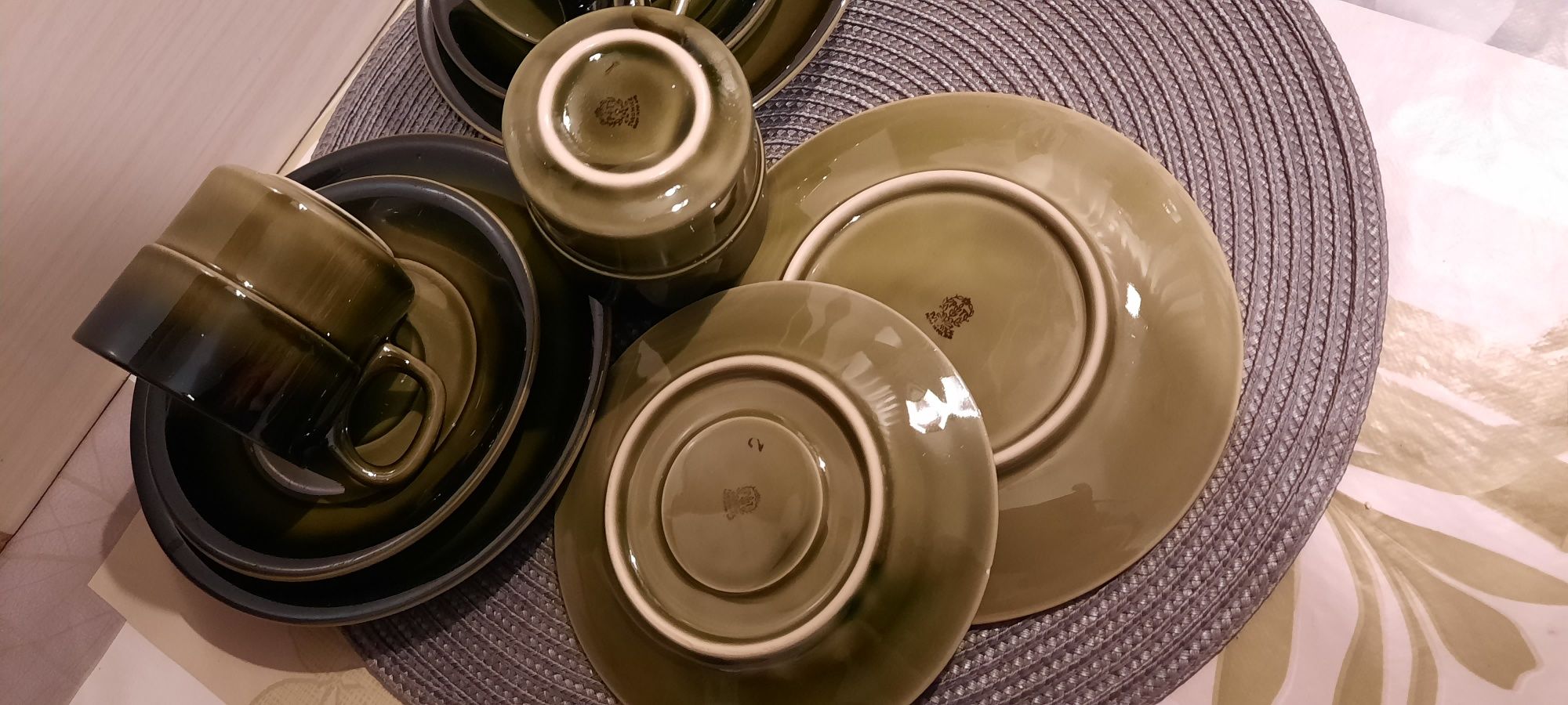 Zielone trio porcelit Tułowice PRL