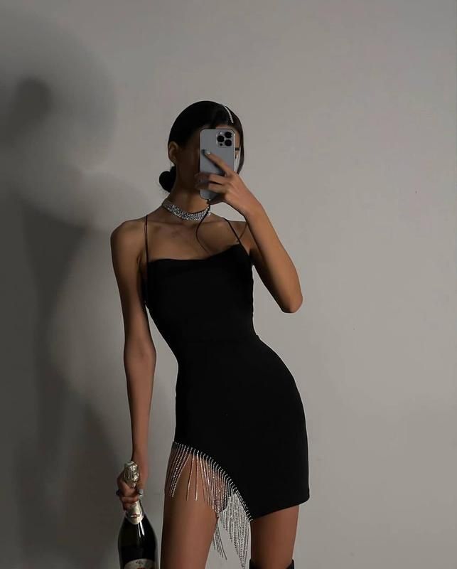 Сукня жіноча з бахромою чорного кольору (бахрома металева)